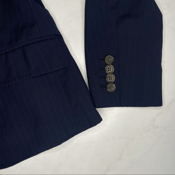 J. Crew Suiting Wool Blend Navy Blue Pin Striped Button Front Blazer Size 6 - Picture 5 of 7